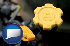 connecticut map icon and automobile engine fluid fill caps