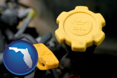 florida map icon and automobile engine fluid fill caps