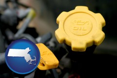 massachusetts map icon and automobile engine fluid fill caps