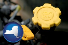 new-york map icon and automobile engine fluid fill caps