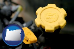 oregon map icon and automobile engine fluid fill caps