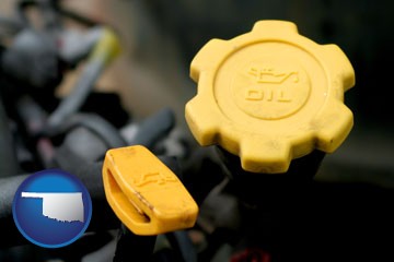 automobile engine fluid fill caps - with Oklahoma icon